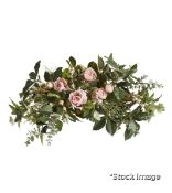 1 x Small Faux Tea Rose And Eucalyptus Garland - Pink - Original Retail £175.00 - Ref: OKA/A17779-