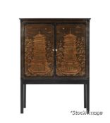 1 x Pagoda Luxury Hand-Painted Chinoiserie Tv Cabinet Storage Unit With A Black/Antique Gold