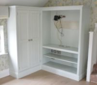 1 x MARTIN MOORE Bespoke Solid Wood L-Shaped Bedroom Wardrobe Corner Unit in Pale Green