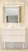 1 x ARTELINE Italian Luxury Handleless 2-Drawer Vanity Basin Unit + Large Wall Mirror + 2 x Holders