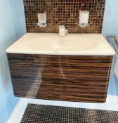 1 x Luxury Handleless Wall Mounted Zebrano Vanity Basin with Keuco Branded Accessories