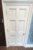 1 x Solid Wood Lockable Painted Internal Bathroom Door - Includes Hinges and Handles