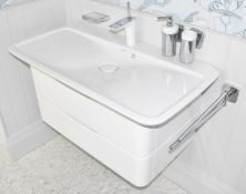 1 x DURAVIT Modern 2-Drawer Vanity Basin Unit, with Towel Rail, Hansgrohe Filler Tap, Soap Dish