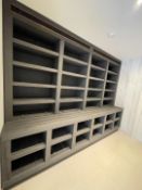 1 x Bespoke Fitted 3-Metre Wide Solid Grained Wood Open Cabinet