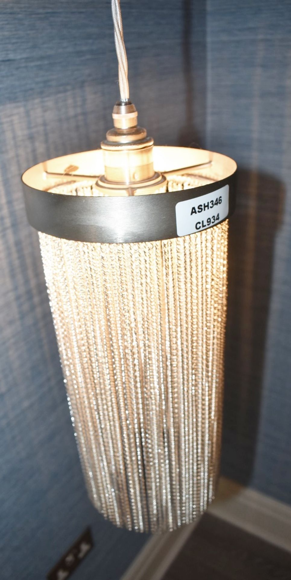 A Pair of Contemporary Pendant 'Bedside' Lights with Chain Shades - NO VAT ON THE HAMMER - Image 4 of 5