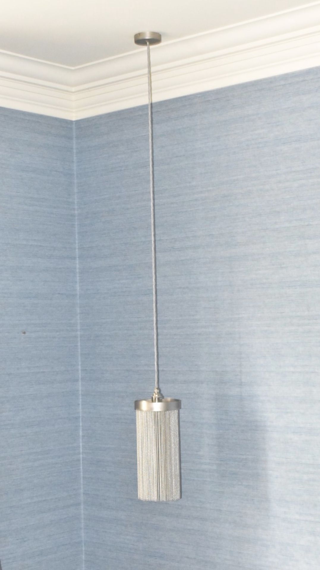 A Pair of Contemporary Pendant 'Bedside' Lights with Chain Shades - NO VAT ON THE HAMMER - Image 3 of 5