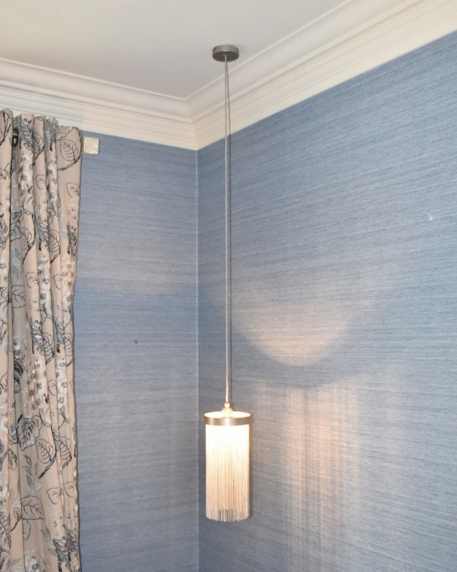 A Pair of Contemporary Pendant 'Bedside' Lights with Chain Shades - NO VAT ON THE HAMMER - Image 2 of 5