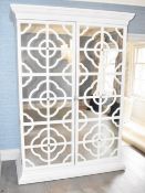 1 x Classical French-style 2-Door White Solid Wood Wardrobe with Mirrored Doors