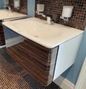 1 x Luxury Handleless Wall Mounted Zebrano Vanity Basin with 2 x Keuco Branded Holders