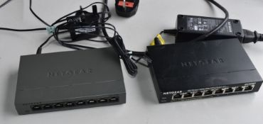 2 x Netgear 8 Port Ethernet Switches With Power Packs - Models Include GS308P and GS308v2