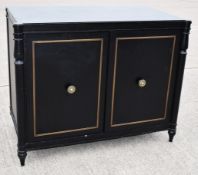 1 x Opulent 2-Door French Period-Style Handcrafted Solid Wood Cabinet in Black, with Brass Inlaid