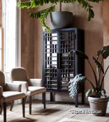 1 x Katsura Luxury Japanese-Inspired Handmade Artisanal Wooden Cabinet With Carved Mirrored Doors