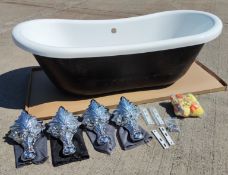 1 x Contemporary Freestanding Bath With Faux Crocodile Skin Surround and Chrome Feet - Unused