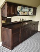 1 x Bespoke Fitted Dark Stained Solid Wood Games Room Bar Unit with Copper Sink and MIELE Fridge