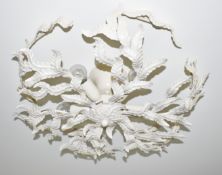 1 x Floral 5-Arm Metal Ceiling Light, Cream - Ref: ASH169/TVR - CL934 - NO VAT ON THE HAMMER -