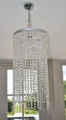 1 x Luxury Crystal Cylindrical Ceiling Pendant Light Fitting - Ref: ASH126/CSV - CL934 - NO VAT ON