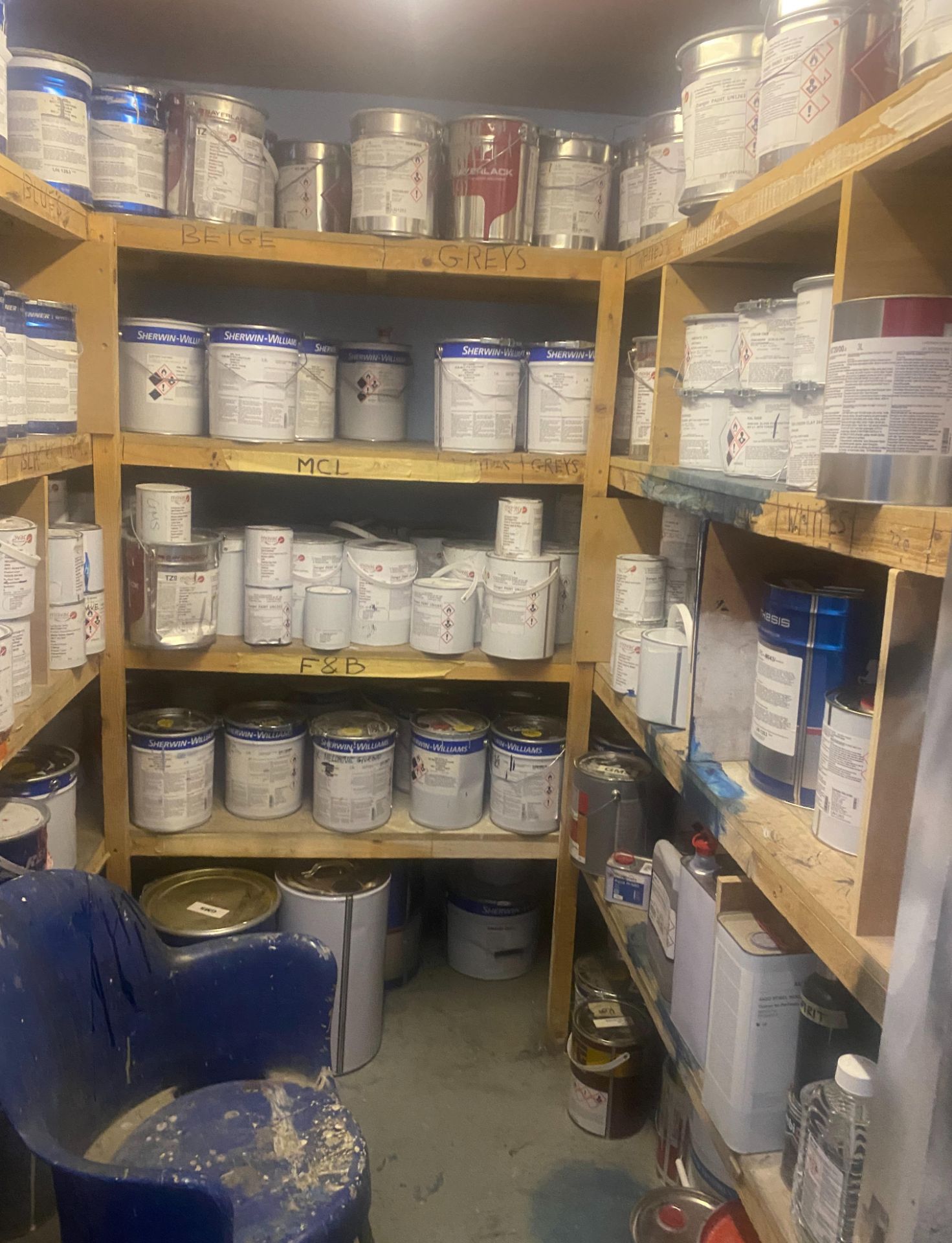 1 x Storage Cupboard Of Tinned Paints And Varnishes - As Shown In Photos , Varying Quantities - Ref: