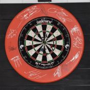 1 x Unicorn Striker Dartboard with a Signed Mounting Board - Features 12 Autographs - Diameter 68