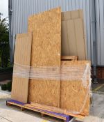 1 x Pallet of Outdoor Cabin Building Materials - Includes OSB Boards, Glazed Panels, Internal