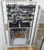 1 x Server Rack Cabinet with Contents Including a Prosafe JGS516PE, Netgear GS116, TP Link