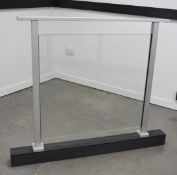 1 x Balustrade Hand Rail Unit - Silver Posts and Rail Supporting a Glass Panel