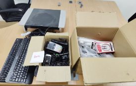 1 x Assorted Job Lot to Include Various Unused Cables, Payment Terminals, Wire Keyboards, Monitor