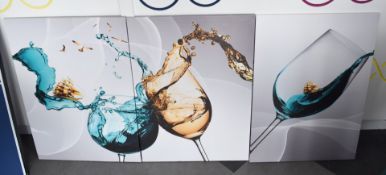 1 x Set of Three 50 x 70 Canvas Prints Depicting Wine Spilling From Glasses