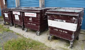8 x Industrial Waste Bins on Heavy Duty Castors - Lids Not Included - Dimensions: 130 x 120 x 90 cms
