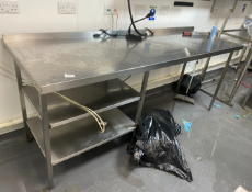 1 x Stainless Steel Prep Bench Featuring Undershelves and Upstand - Dimensions: 92 x 230 x 76 cms