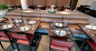 8 x Tan Leather Sumptuous Seat Cushions and Matching Backrests - Cushion Size: 110 x 90 cms