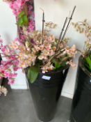 1 x Artificial Blossom Plant in Tall Metal Planter