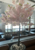 1 x Large Potted Faux Blossom Tree with Geometric Pot and Stones - Dimensions: 180 x 40 x 40 cms