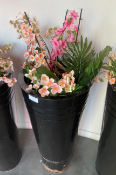 1 x Artificial Blossom Plant in Tall Metal Planter
