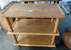 1 x Wooden Serving Trolley with Metal Handle