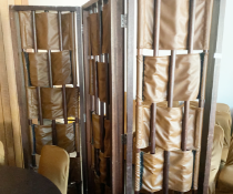 1 x Privacy Screen Featuring Three Sections with Wooden Frames and Leather Inserts - Dimensions: 200