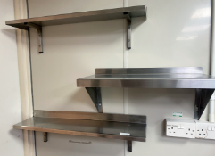 3 x Stainless Steel Wall Mounted Shelves - Dimensions: 80 cms and 60 cms
