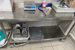 1 x Stainless Steel Prep Counter Featuring Castor Wheels, Corner Upstand and Undershelf - Dimension