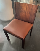 16 x Restaurant Dining Chairs Featuring Wooden Backrests and Brown Leather Seat Pads