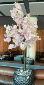 1 x Large Potted Faux Blossom Tree with Geometric Pot and Stones - Dimensions: 180 x 40 x 40 cms