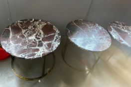 4 x Low Side Tables with Metal Frames and Round Stone Tops - Dimensions: H42 x W53 cms