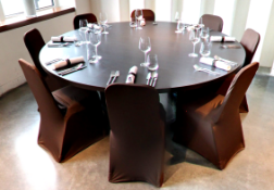 1 x Large Restaurant Banqueting Table with Eight Fabric Covered Chairs - Diameter: 195 cms