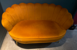 1 x Shell Back Love Seat Sofa Featuring Velvet Upholstery and Matching Piping - Dimensions: 140 x 85