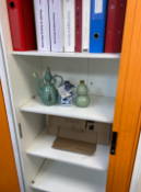 1 x Upright Office Storage Cabinet With Bright Orange Sliding Doors