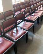 4 x Restaurant Dining Chairs Featuring Red Leather Seat Pads and Back Rests