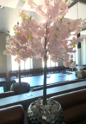 1 x Large Potted Faux Blossom Tree with Geometric Pot and Stones - Dimensions: 180 x 40 x 40 cms