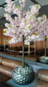 1 x Large Potted Faux Blossom Tree with Geometric Pot and Stones - Dimensions: 180 x 40 x 40 cms