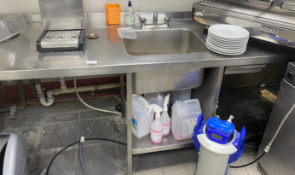 1 x Stainless Steel Prep Bench Featuring a Large Wash Bowl, Undercounter Coffee Knocker Drawer, Upst