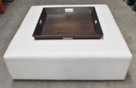 1 x Luxury Leather Upholstered 2.3-Metre Multifunctional Ottoman with Removable Wooden Tray - Ref: