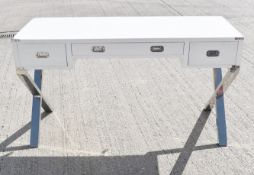 1 x Luxury Campaign-style 3-Drawer Dressing Table/Desk in White & Chrome - Original RRP £1,095