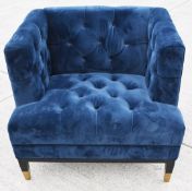 1 x EICHHOLTZ 'Castelle' Luxury Button-back Armchair Richly Upholstered in Midnight Blue Velvet -